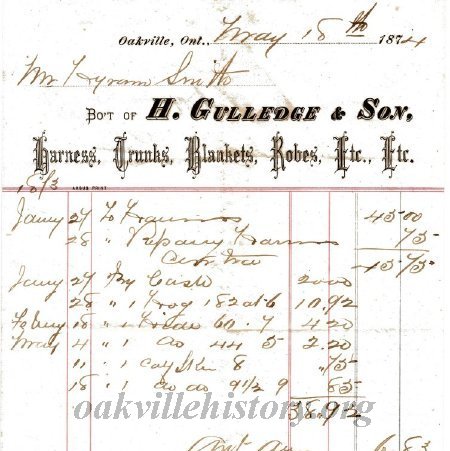 Invoice for harness from H. Gulledge & Son saddle shop from 1874