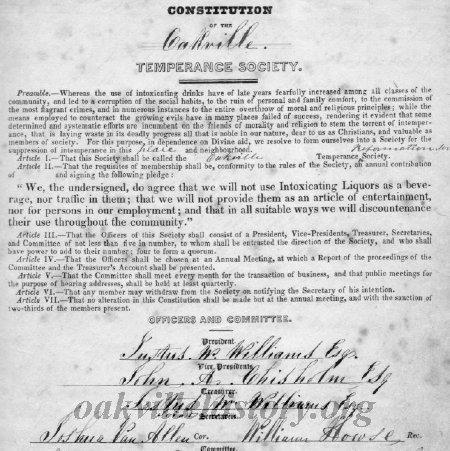 John Potter's signed the Constitution of the Oakville Temperance Society