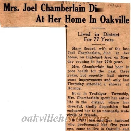 Obituary of Jackson  Chamberlain's mother - 1947