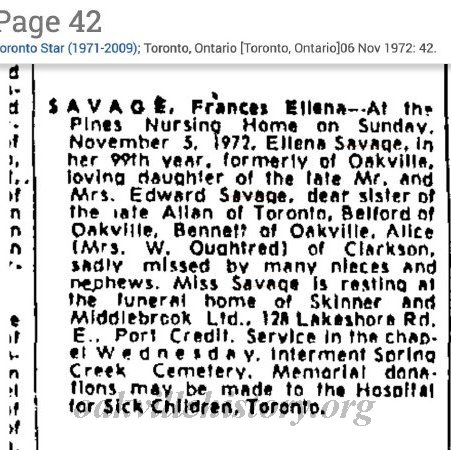Frances Savage Obituary Nov 6 1972