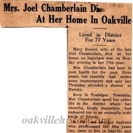 Mary Chamberlain Obituary - 1941